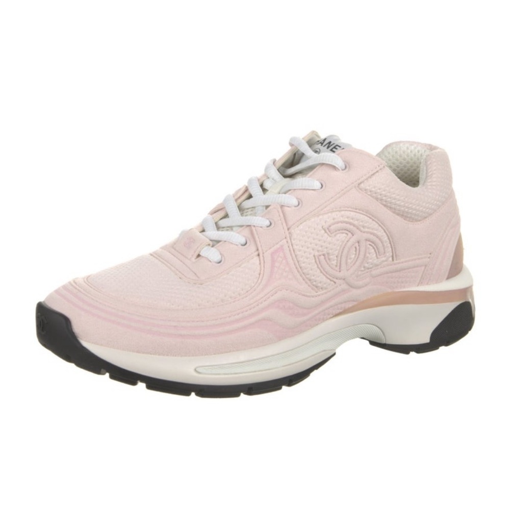 CHANEL Women's Light Pink and White Sneakers w box, dust bags, laces Size 38/8